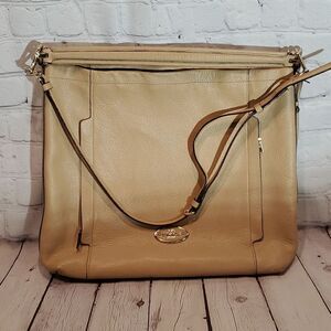 Coach pebbled beige leather double strap shoulder bag